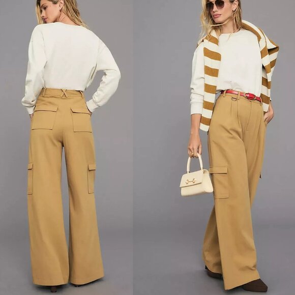 By Anthropologie Avec Les Filles Pleated Cargo Trousers size 8 khaki new - Picture 2 of 7